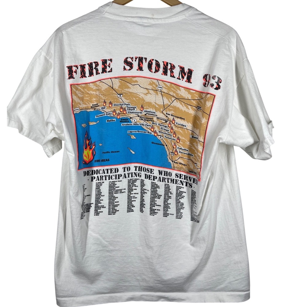 Vintage 1993 Fire Storm 93 California Firefighter T-Shirt XL Anvil Single Stitch